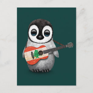 Baby Penguin spielt libanesische Flaggengitarre Aq Postkarte
