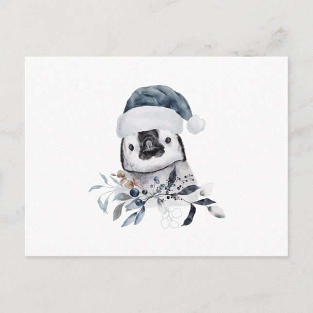 Baby Penguin trägt Weihnachtshut Postkarte (Vorderseite)