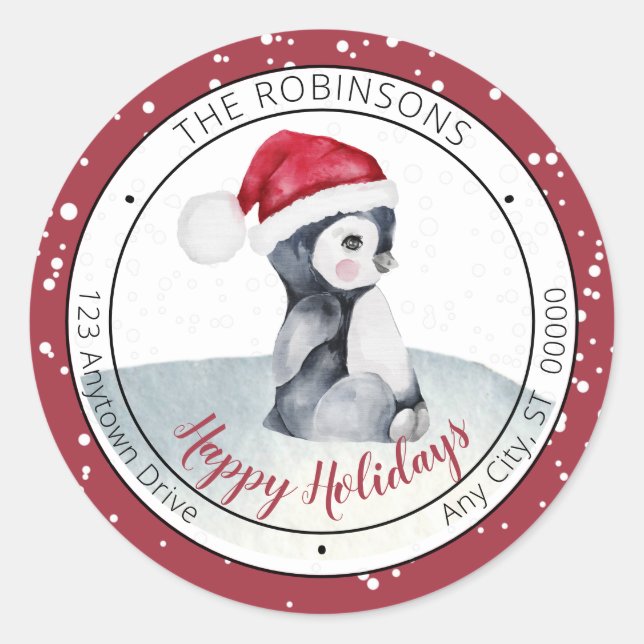 Baby Penguin | Weihnachtsmannmütze - Happy Holiday Runder Aufkleber (Vorderseite)