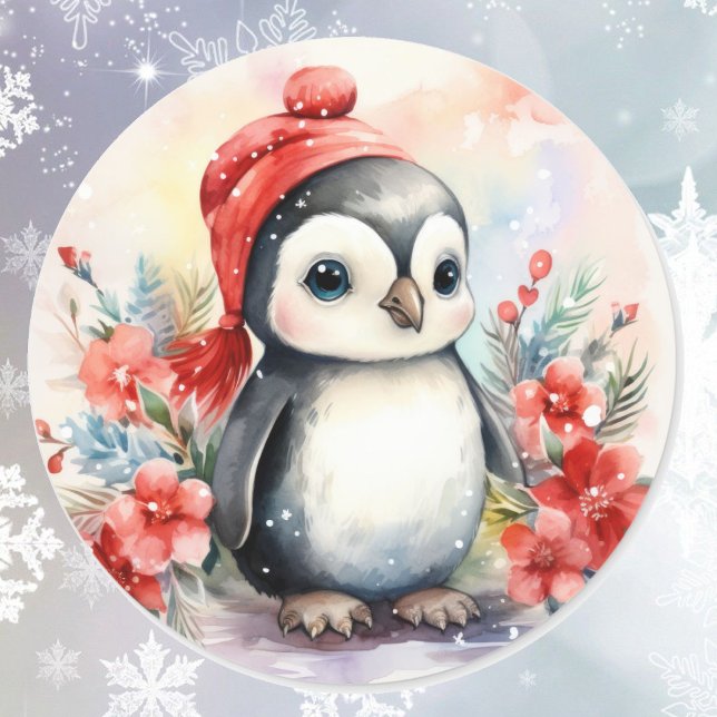 Baby Penguin zu Weihnachten Niedlich Runder Aufkleber (Von Creator hochgeladen)