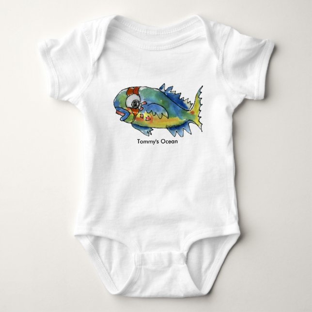 Baby-personalisierte Säuglings-Papageien-Fische Baby Strampler (Vorderseite)