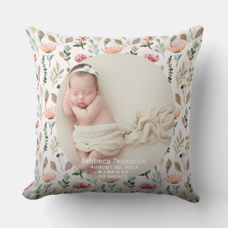 Baby Photo Birth Announcement Keepsake floral Kissen