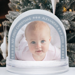 Baby Photo Dusty Blue Arch Snowflakes Christmas Schneekugeln