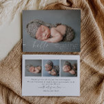 Baby Photo Modern Birth Announcement Card Ankündigung<br><div class="desc">Modern birth announcement with a simple "welcome" on the front and an option for you to upload your own special three photos on the back.</div>