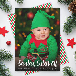 Baby Photo Santa's Cutest Elf Script Fun Christmas Feiertagskarte