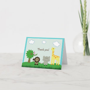 Baby Photo Zoo Animal Thank You Card (teal) Dankeskarte