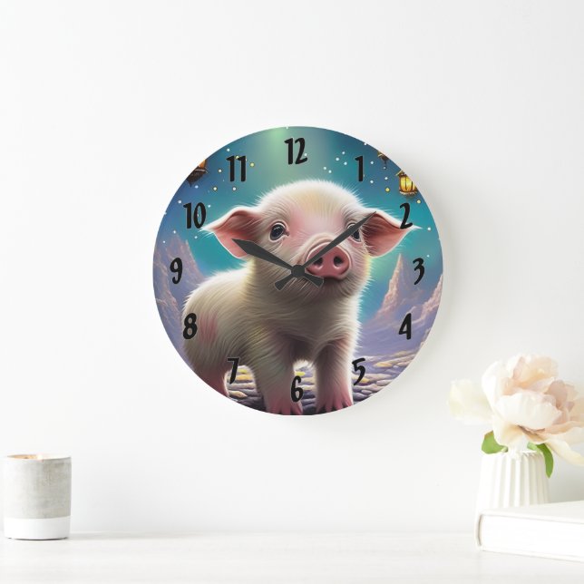 Baby Pig Große Wanduhr (Zuhause)