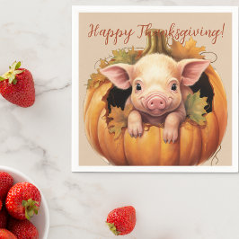 Baby Pig & Pumpkin Thanksgiving Cocktail Napkins Serviette