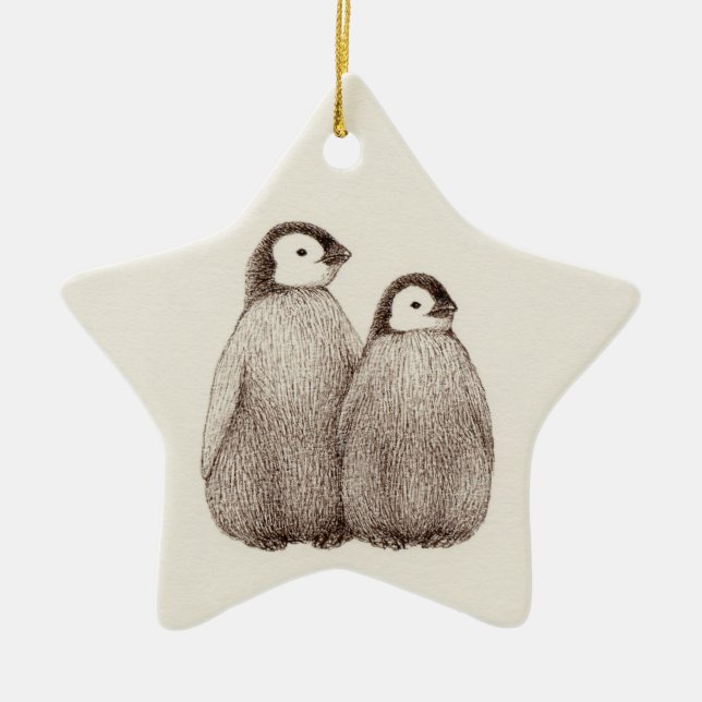 Baby-Pinguin-Bruder-Stern-Verzierung Keramikornament (Vorne)