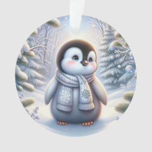 Baby-Pinguin im schneebedeckten Wald Titel: Frosti Ornament