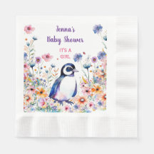 Baby Pinguin in Blume Es ist ein Mädchen | Babydus