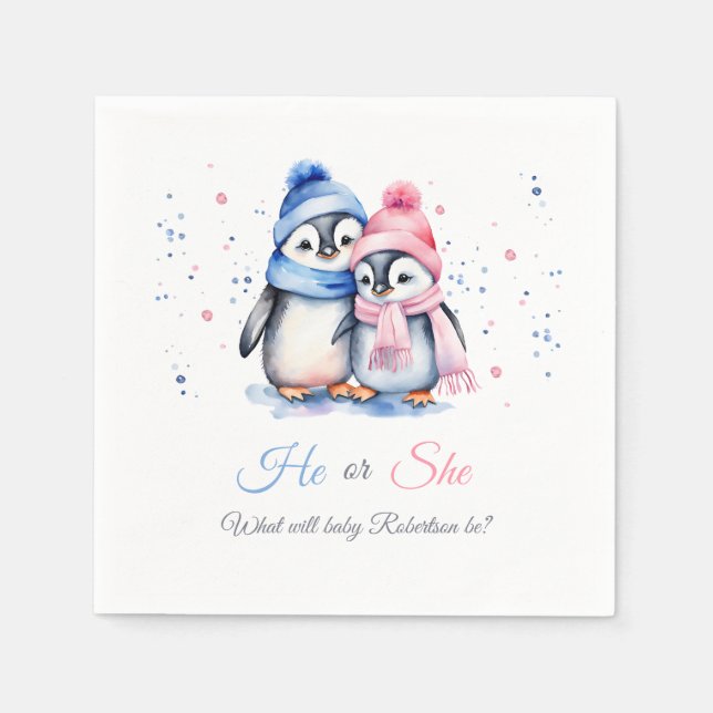 Baby Pinguine, die im Winter Herbst Geschlecht zei Serviette (Vorderseite)