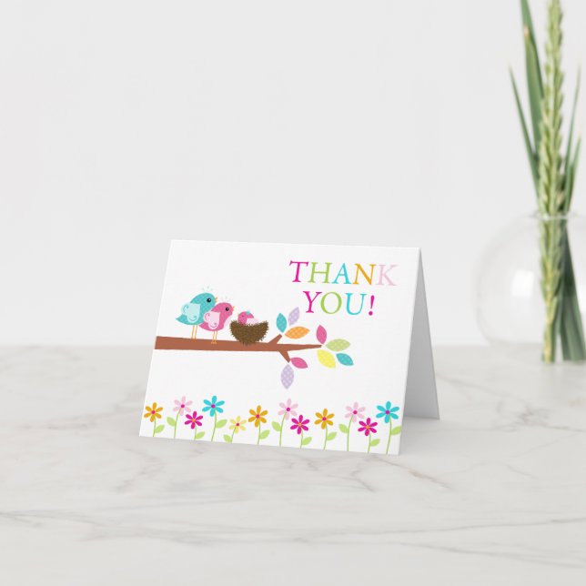 Baby Pink Birds Nest Merci Note Card (Devant)