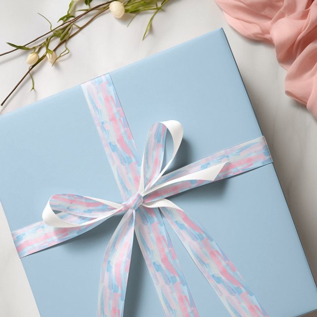 Baby pink & blue Happy Mother's Day Pinselstrich Satinband (Baby pink & blue Happy Mother's Day Brushstroke Satin Ribbon)
