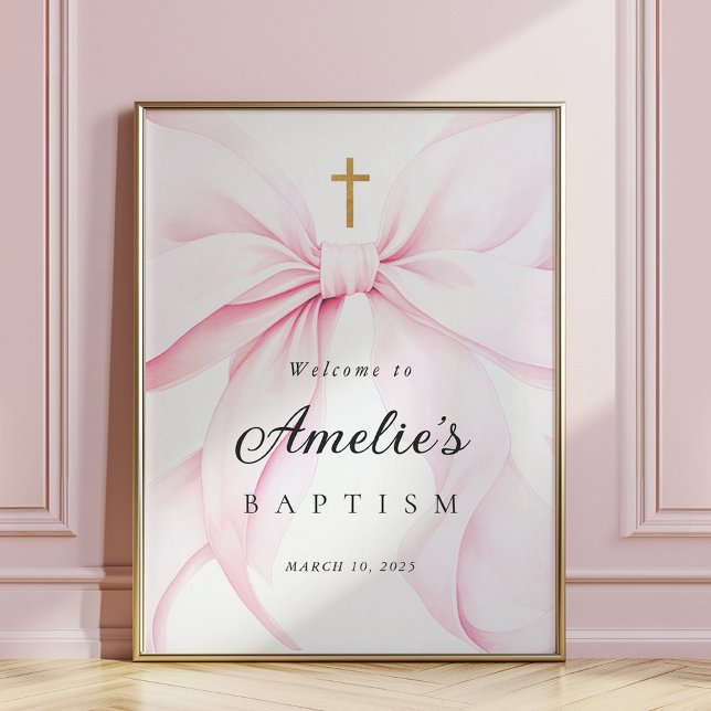 Baby Pink Bow Girl Baptism Welcome Poster (Von Creator hochgeladen)