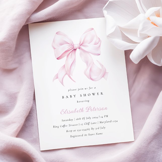 Baby Pink Bow Kinderdusche Einladung (Von Creator hochgeladen)