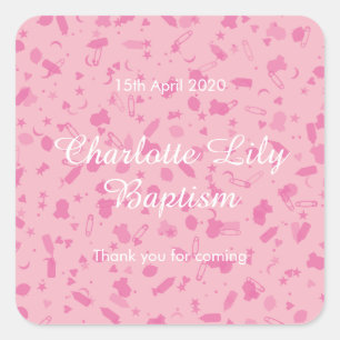 Baby Pink Confetti Taufe Christening Favor Quadratischer Aufkleber
