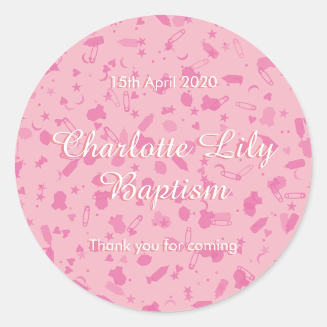 Baby Pink Confetti Taufe Christening Favor Runder Aufkleber (Vorderseite)