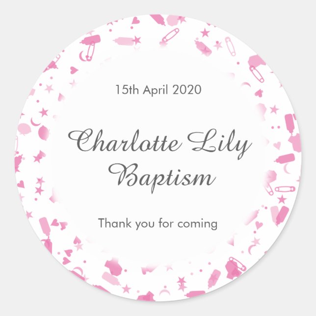 Baby Pink Confetti Taufe Christening Favor Runder Aufkleber (Vorderseite)