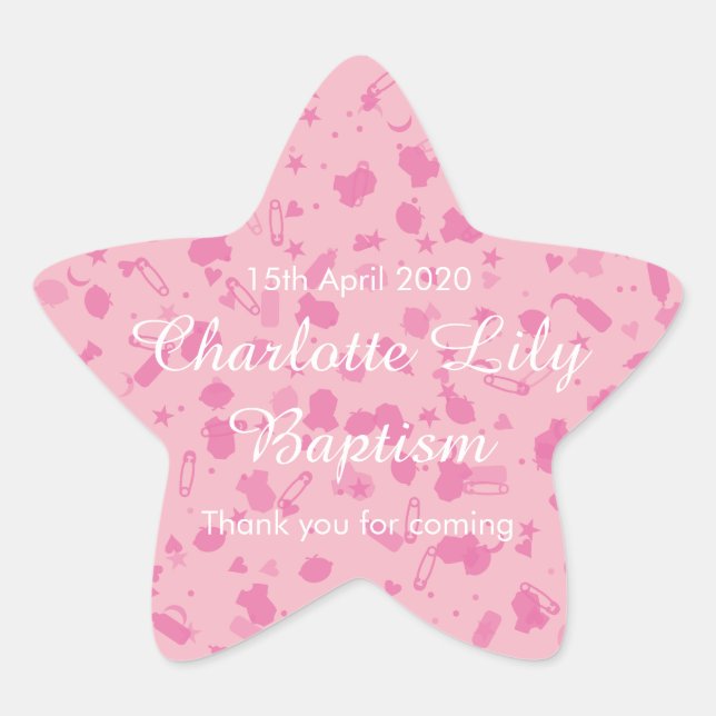 Baby Pink Confetti Taufe Christening Favor Stern-Aufkleber (Vorderseite)