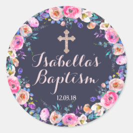 Baby Pink Cross Taufe/Christening Girl Vielen Dank Runder Aufkleber