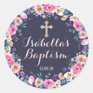 Baby Pink Cross Taufe/Christening Girl Vielen Dank Runder Aufkleber