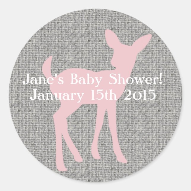 Baby Pink Deer und Gray Burlap Aufkleber (Vorderseite)