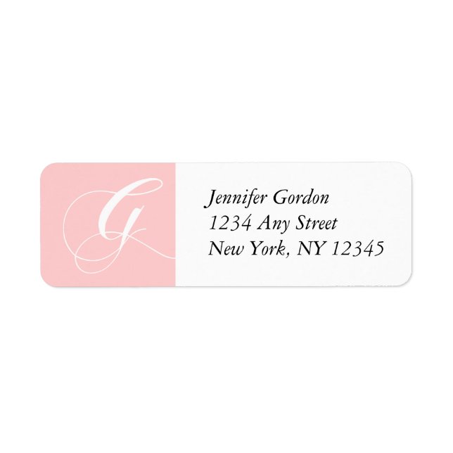 Baby Pink Elegante Monogram G Rücksendetikett (Vorne)