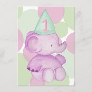 Baby Pink Elephant 1. Geburtstag Party Einladung