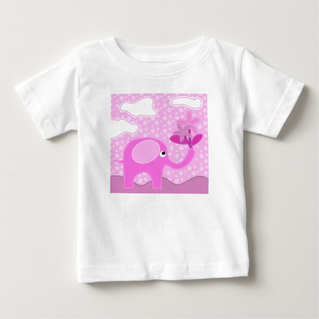 Baby Pink Elephant und Blume Baby T-shirt (Vorderseite)