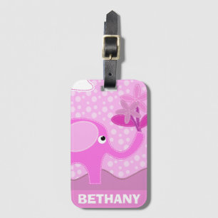 Baby Pink Elephant und Blume Personalisiert Gepäckanhänger