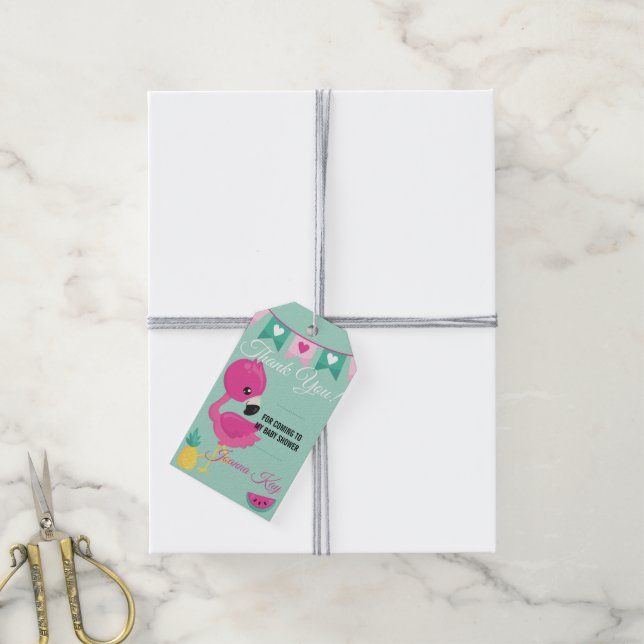 Baby Pink Flamingo Baby Dusche Danke Geschenkanhänger (Mit Garn)