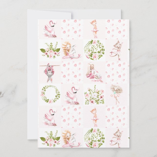 Baby Pink Floral Animals Quilt Kinderzimmer Muster Ankündigung (Vorderseite)