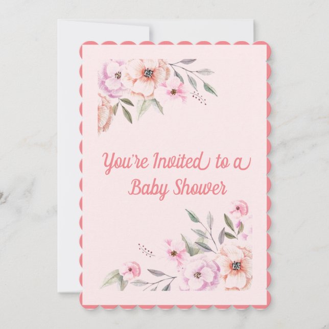 Baby Pink Floral Baby Dusche Einladung (Vorderseite)