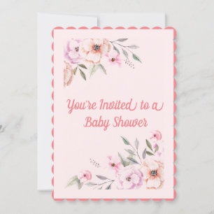 Baby Pink Floral Baby Dusche Einladung