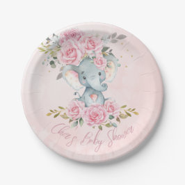 Baby Pink Floral Niedlich Elefanten Twins Baby Dus Pappteller