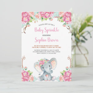 Baby Pink Floral Niedlich Elephant Girl Babydusche Einladung