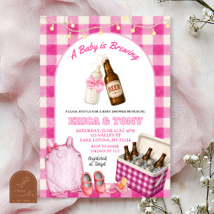 Baby ``Pink Gingham'' Braut ein Bier Coed-Baby-Par Einladung