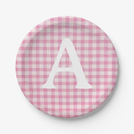 Baby Pink Gingham Custom Initial Pappteller