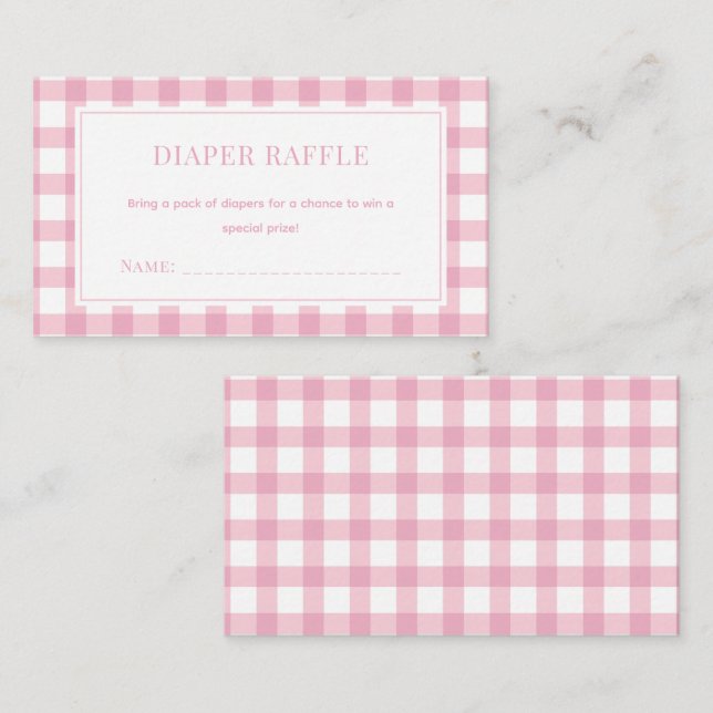 Baby Pink Gingham Girl Dusche Windel Windeln Raffe Begleitkarte (Vorne/Hinten)