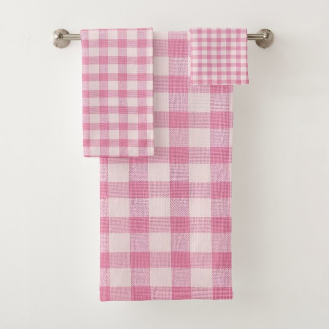 Baby Pink Gingham-Muster Badhandtuch Set (Insitu)
