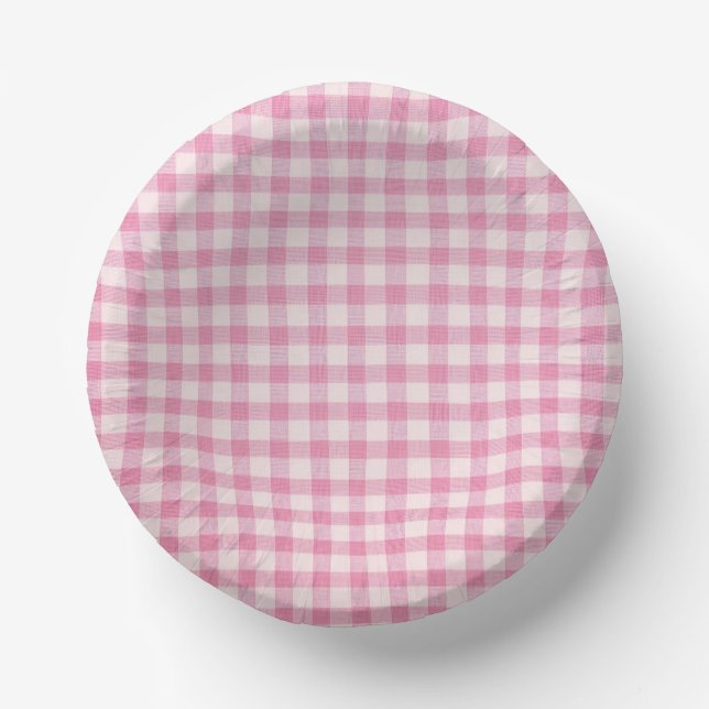 Baby Pink Gingham Pattern Pappteller (Vorderseite)
