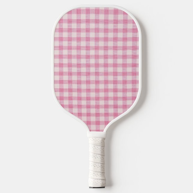 Baby Pink Gingham Pattern Pickleball Schläger (Vorderseite)