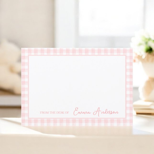 Baby Pink Gingham Personal Stationery Dankeskarte (Von Creator hochgeladen)