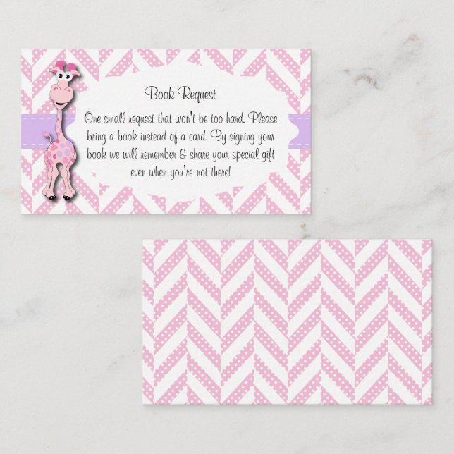 Baby Pink Giraffe Babydusche Buchanfrage Begleitkarte (Vorne/Hinten)