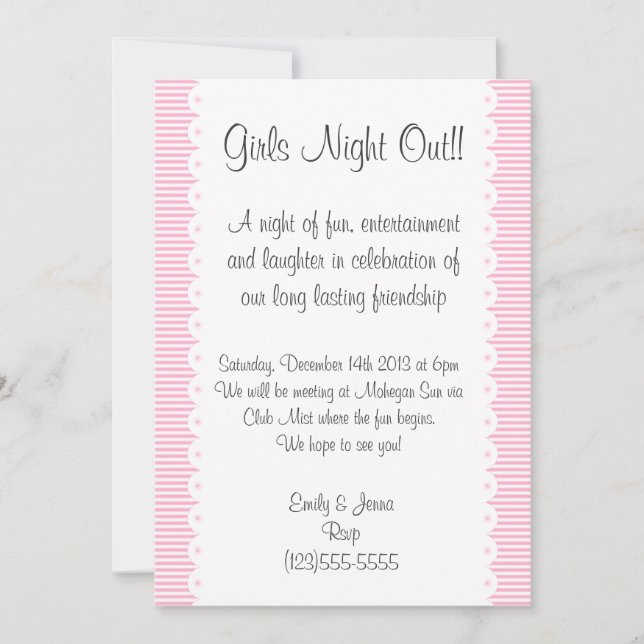 Baby Pink Girls Night Out Einladung (Vorderseite)