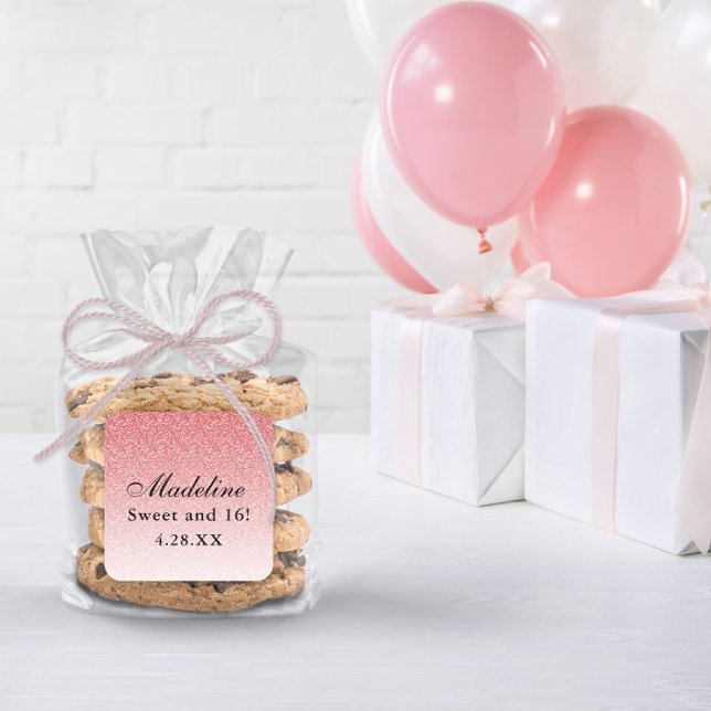 Baby Pink Glam Glitzer Personalisiert Quadratischer Aufkleber (Von Creator hochgeladen)