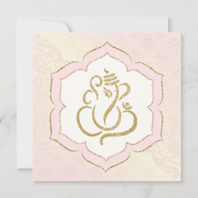 Baby Pink Gold Ganesh Indianer Hochzeit Einladung (Vorderseite)