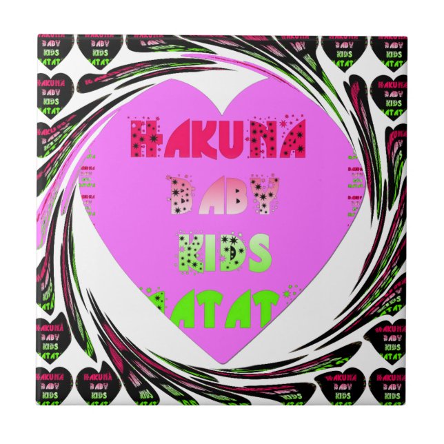 Baby Pink Hearts Hakuna Matata Baby Kids Design.p Fliese (Vorderseite)