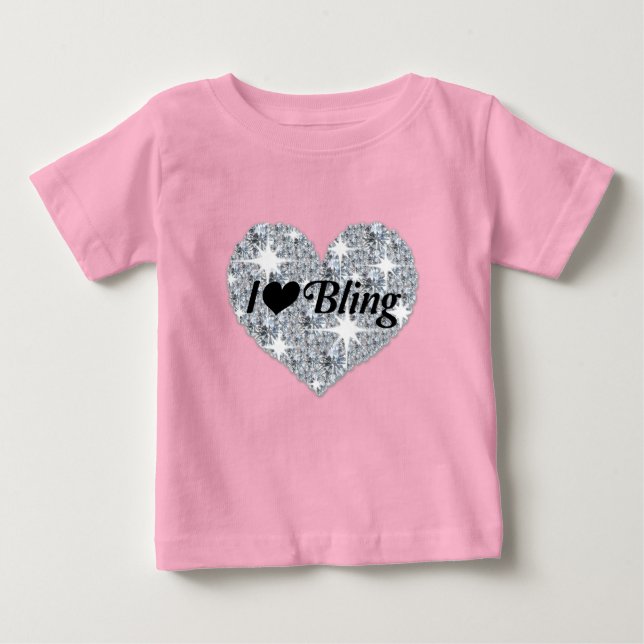 Baby Pink Imitate Rautenherz "I Liebe Bling" Desig Baby T-shirt (Vorderseite)